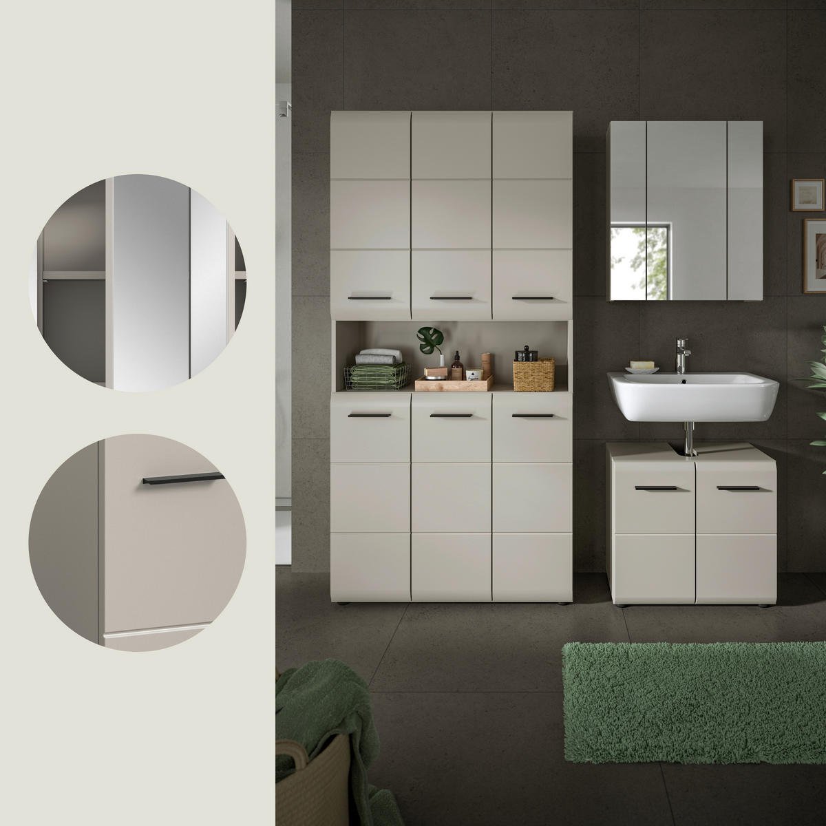 BADEZIMMER  in 150 cm  - Kaschmir/Schwarz, Trend, Glas/Holzwerkstoff (150cm) - MID.YOU