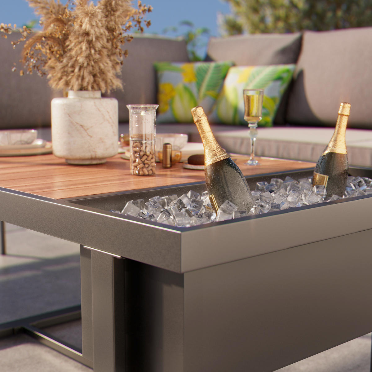 LOUNGEGARNITUR 235/235 cm Akazie massiv Aluminium  - Graubraun/Schwarz, MODERN, Holz/Textil (235/235cm) - Ambia Garden