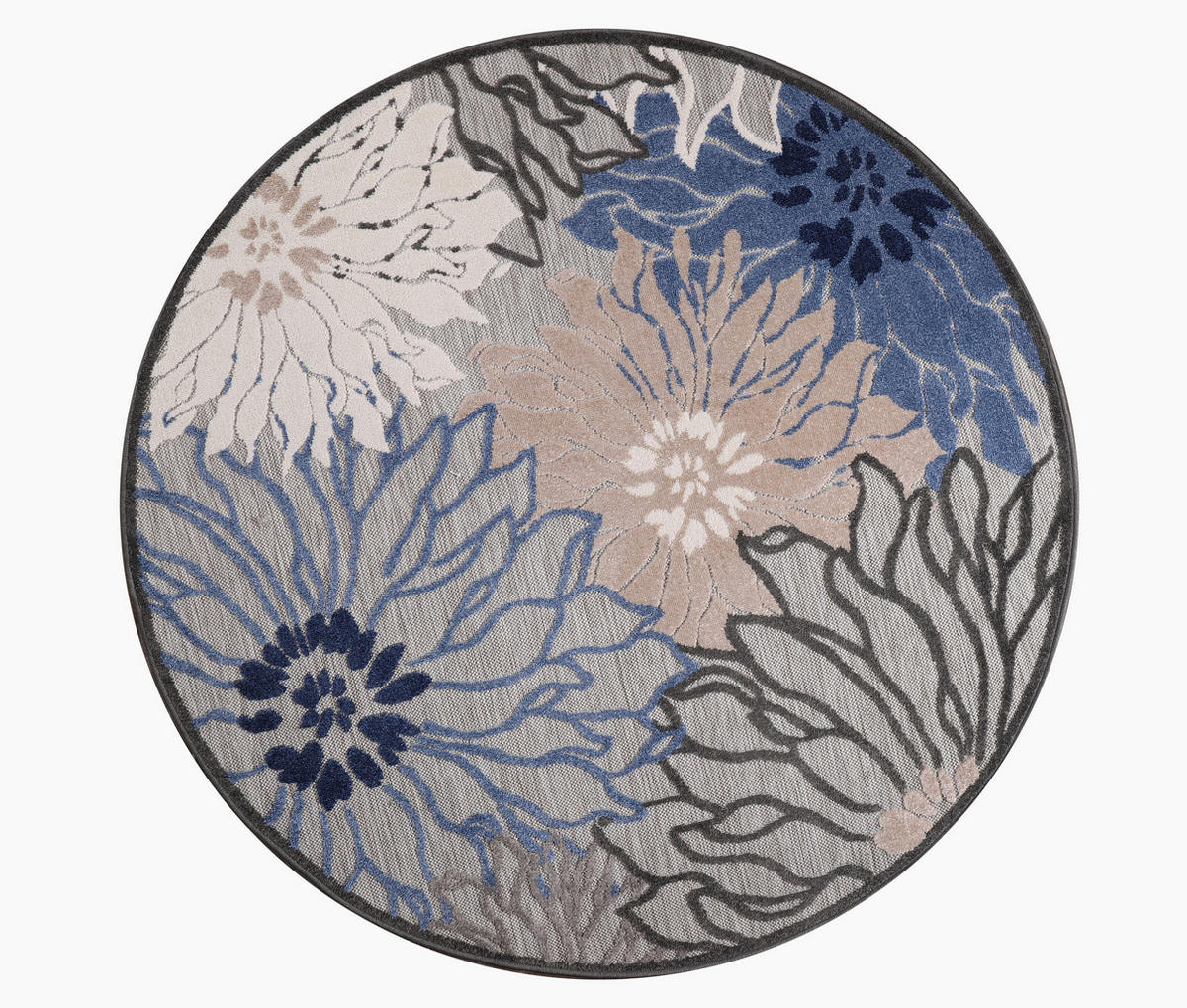 OUTDOORTEPPICH 150 cm Floral Grau, Blau  - Blau/Grau, LIFESTYLE, Kunststoff/Textil (150cm) - Novel