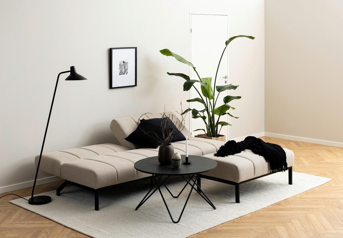 SCHLAFSOFA in Textil Beige  - Beige/Schwarz, Konventionell, Textil/Metall (198/87/95cm) - MID.YOU