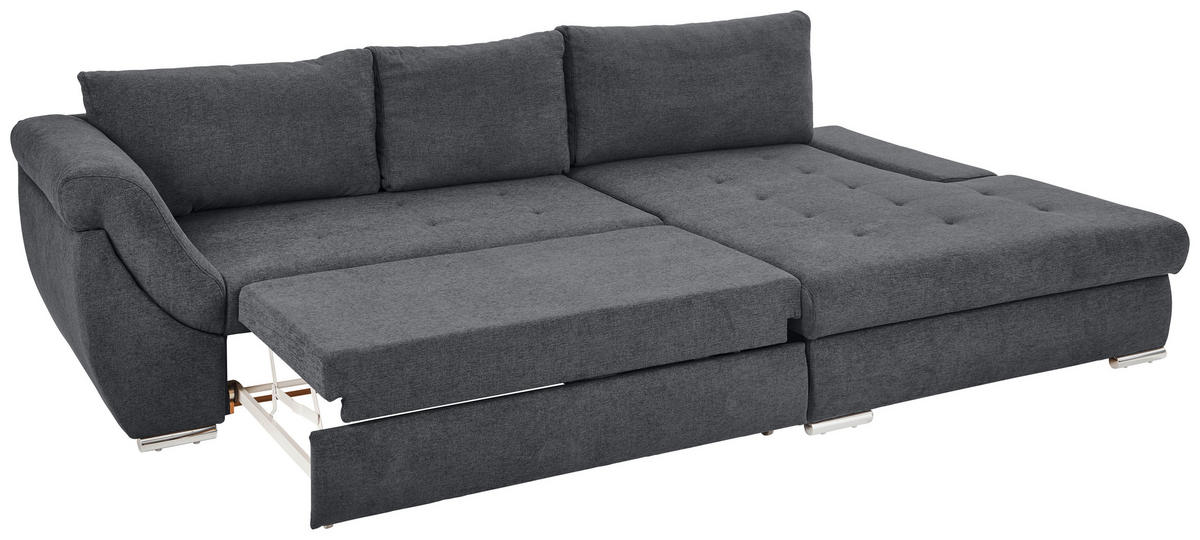 ECKSOFA in Flachgewebe Hellgrau  - Silberfarben/Hellgrau, Design, Textil/Metall (306/174cm) - MID.YOU