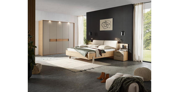 BETT 180/200 cm,  in Taupe, Eichefarben,  - Taupe/Eichefarben, Design, Metall (180/200cm) - Dieter Knoll