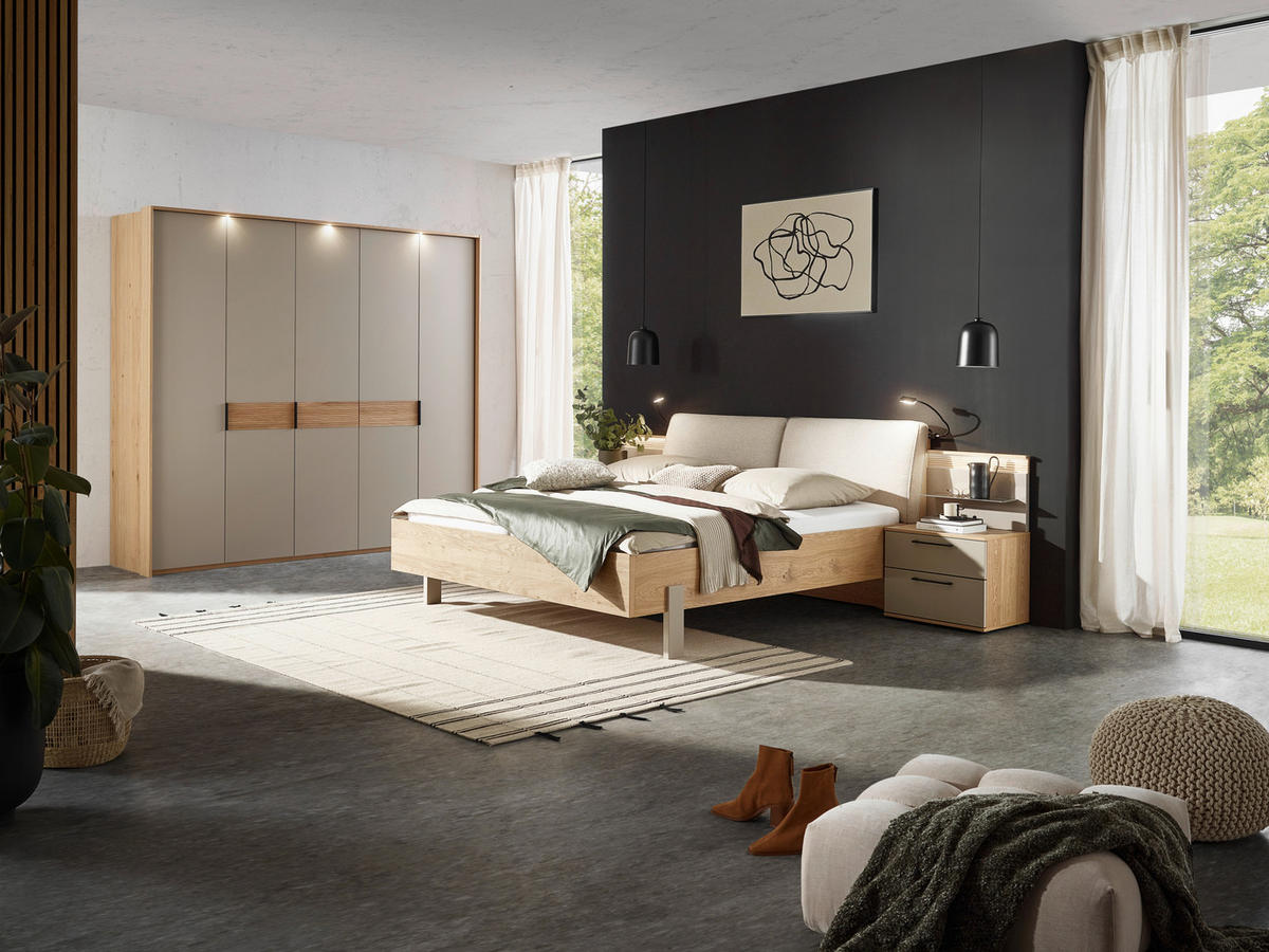 BETT 180/200 cm,  in Taupe, Eichefarben,  - Taupe/Eichefarben, Design, Metall (180/200cm) - Dieter Knoll