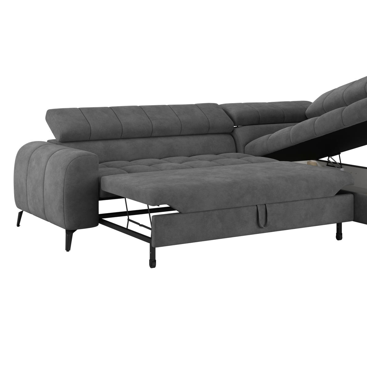 ECKSOFA in Dunkelgrau  - Dunkelgrau/Schwarz, Trend, Kunststoff/Textil (261/203cm) - Livetastic