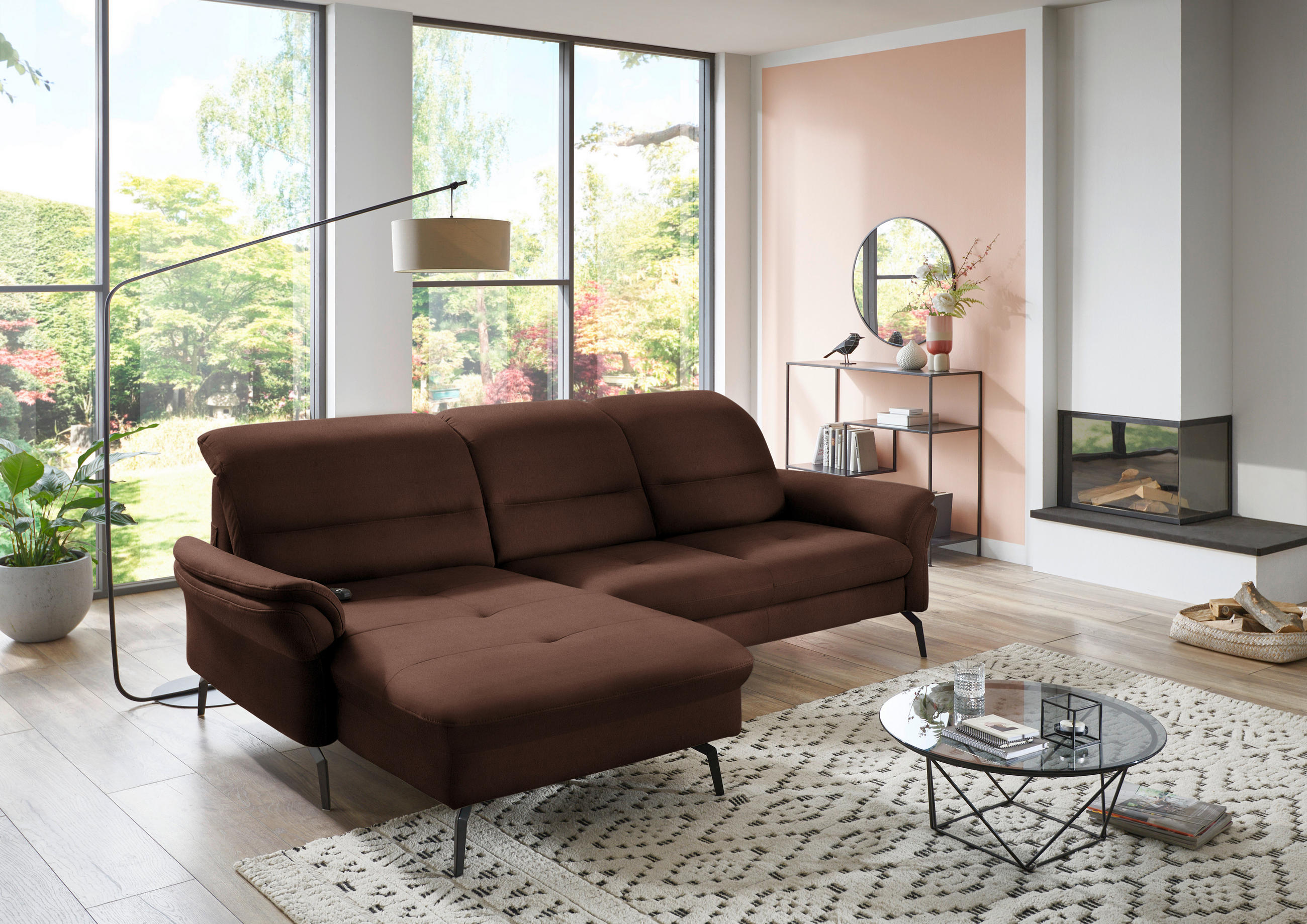ECKSOFA in Flachgewebe Dunkelbraun  - Dunkelbraun/Schwarz, Konventionell, Textil/Metall (181/260cm) - Beldomo Speed