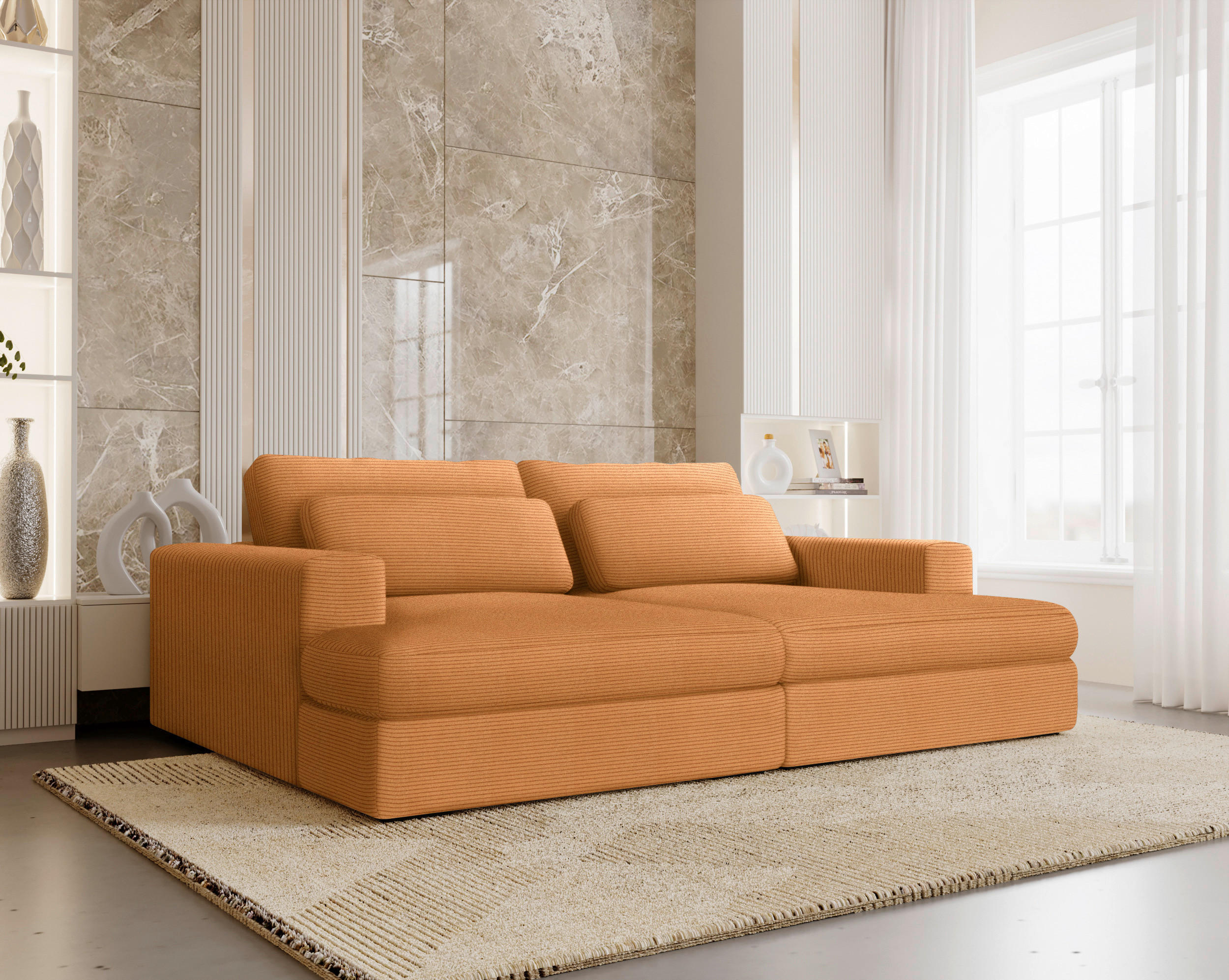 BIGSOFA in Cord Rostfarben  - Rostfarben/Schwarz, Design, Textil (223/80/158cm) - Lomoco