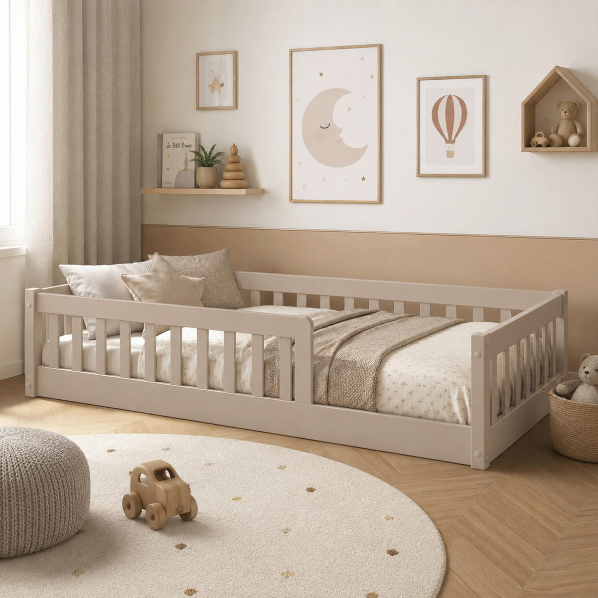 BODENBETT. 90/200 cm Kaschmir  - Kaschmir/Naturfarben, Konventionell, Holz (90/200cm) - Carryhome