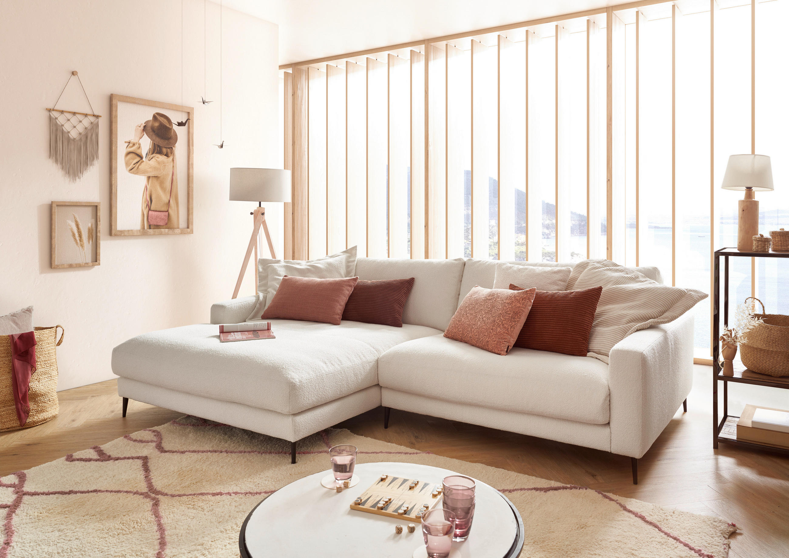 ECKSOFA Weiß Flachgewebe  - Schwarz/Weiß, Design, Textil/Metall (190/272cm) - Pure Home Lifestyle