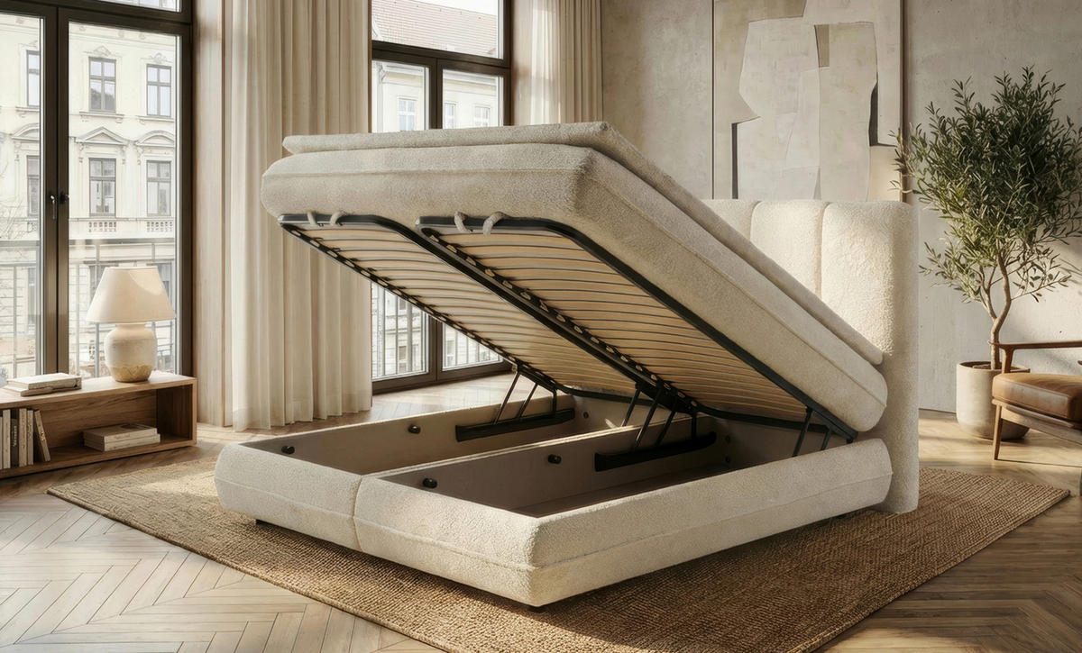 POSTELJA Z VZMETNICO   x  , les bež  - črna/bež, Moderno, kovina/umetna masa (180/200cm) - Hom`in