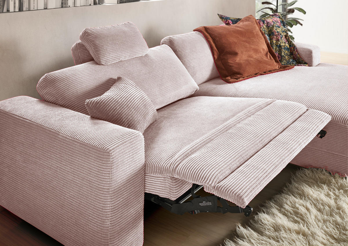 ECKSOFA in Cord Rosa  - Schwarz/Rosa, Design, Kunststoff/Textil (296/168cm) - Pure Home Lifestyle