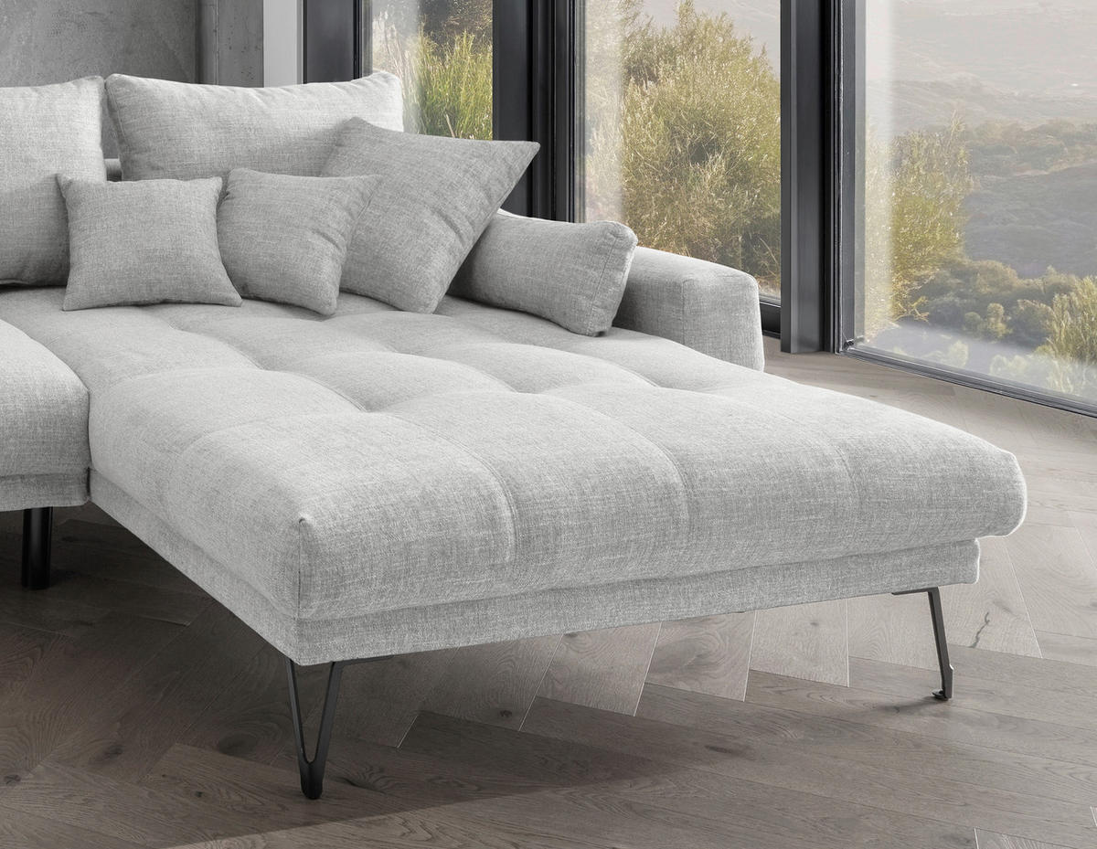 ECKSOFA in Mikrofaser Weiß  310/192 cm  - Schwarz/Weiß, KONVENTIONELL, Textil/Metall (310/192cm) - Livetastic
