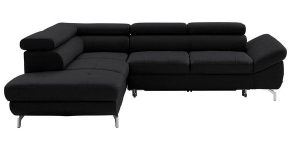 ECKSOFA Schwarz Echtleder  - Silberfarben/Schwarz, Design, Leder/Metall (270/220cm) - Novel