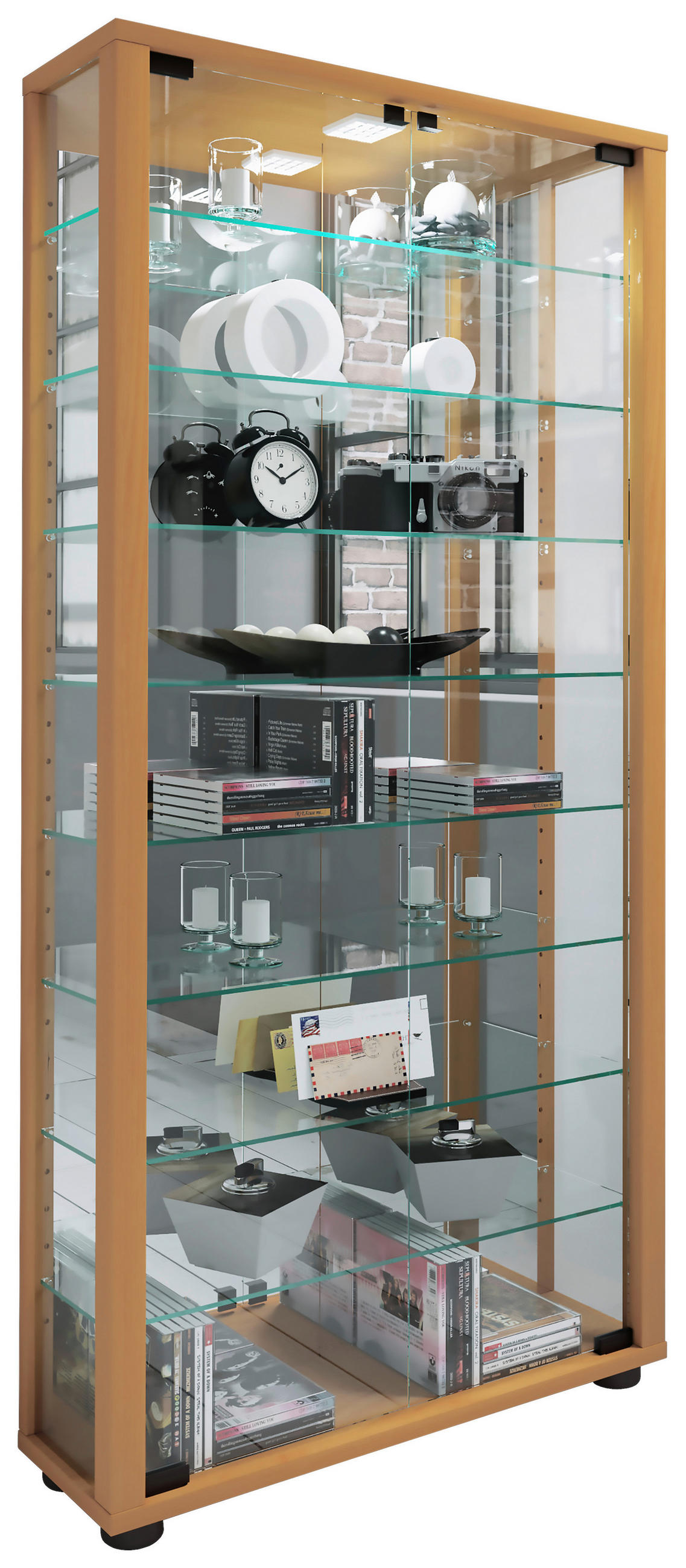 VITRINE in Buchefarben  - Buchefarben/Schwarz, Modern, Glas/Holzwerkstoff (59/114,8/18cm) - MID.YOU