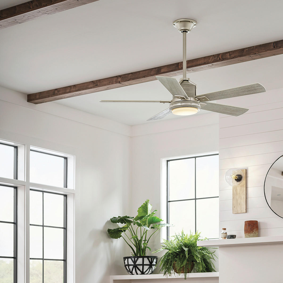 DECKENVENTILATOR  132/43 cm    - Walnussfarben/Nickelfarben, Basics, Glas/Holz (132/43cm) - Elstead Lighting
