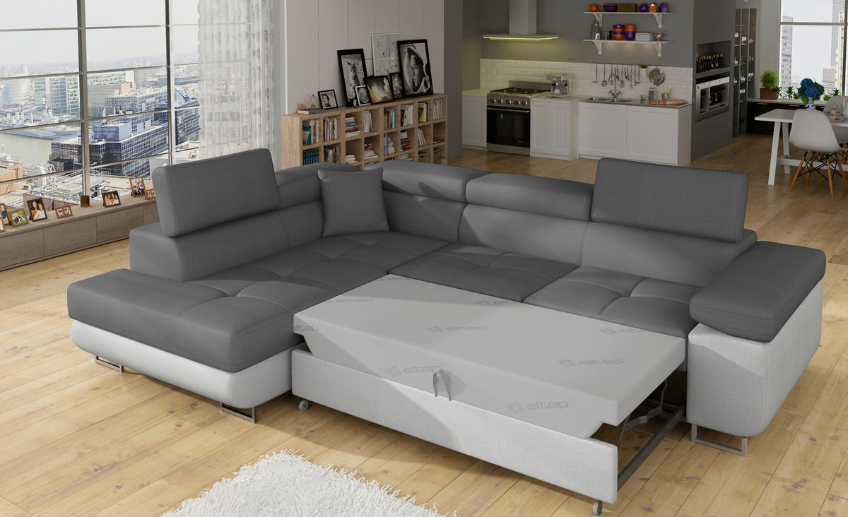 ECKSOFA  Grau, Hellgrau Textilgeflecht  - Chromfarben/Hellgrau, Design, Textil/Metall (203/272cm) - MID.YOU