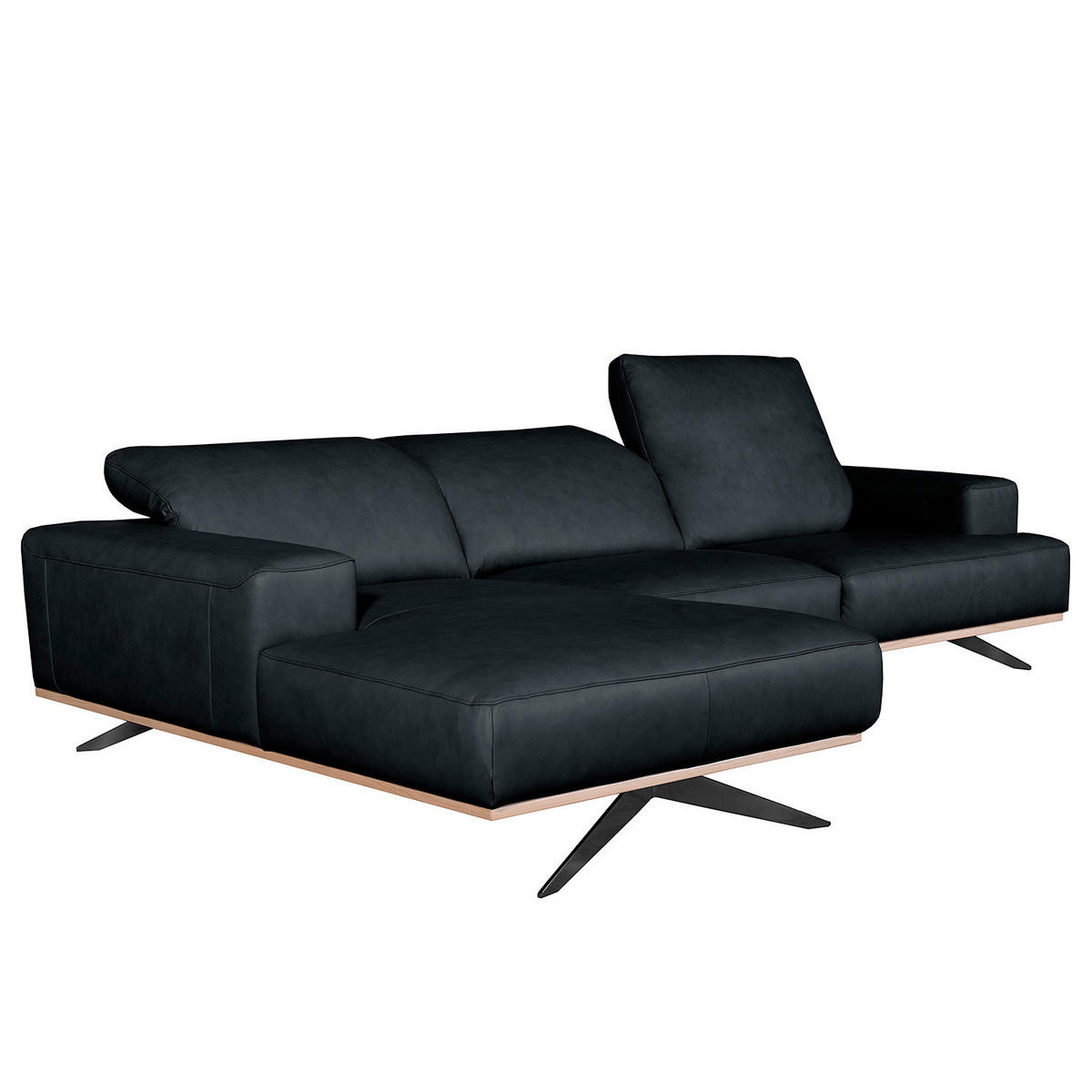 ECKSOFA  in Echtleder Blau  187/295 cm  - Blau/Schwarz, Design, Leder/Metall (187/295cm) - Livetastic