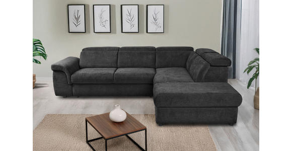 ECKSOFA Schwarz Flachgewebe Bettkasten, Schlaffunktion, Rücken echt, Liegefläche im Originalstoff  - Schwarz, KONVENTIONELL, Kunststoff/Textil (280/235cm) - Carryhome