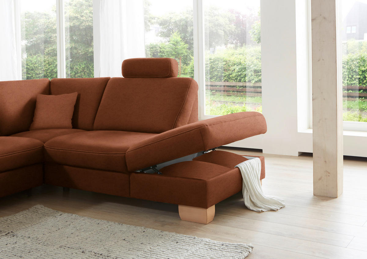ECKSOFA in Mikrofaser Cognac  - Wildeiche/Cognac, Natur, Holz/Textil (286/236cm) - Voleo