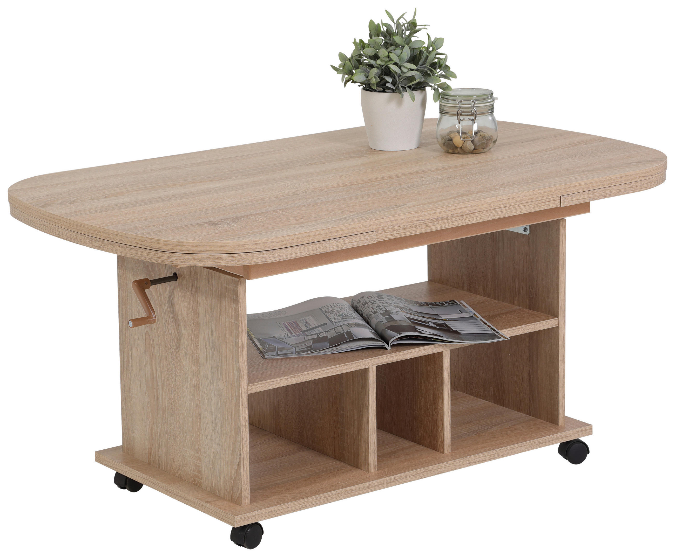 COUCHTISCH 107-157/67/53-63 cm oval Sonoma Eiche ausziehbar, höhenverstellbar, einfacher Aufbau  - Sonoma Eiche, MODERN, Holzwerkstoff/Kunststoff (107-157/67/53-63cm) - MID.YOU