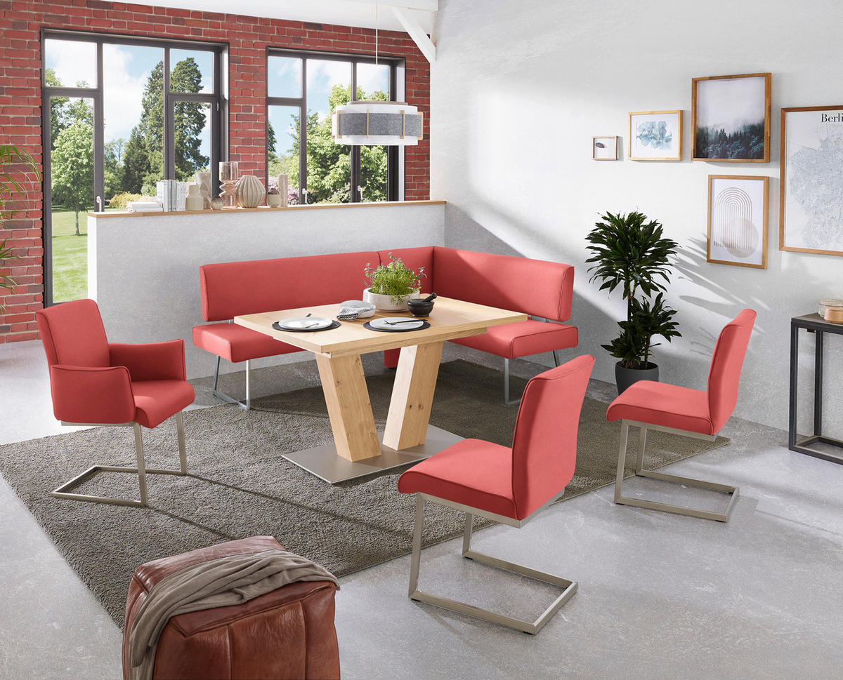ECKBANK 196/160 cm  in Rot, Edelstahlfarben  - Edelstahlfarben/Rot, Design, Textil/Metall (196/160cm) - Dieter Knoll