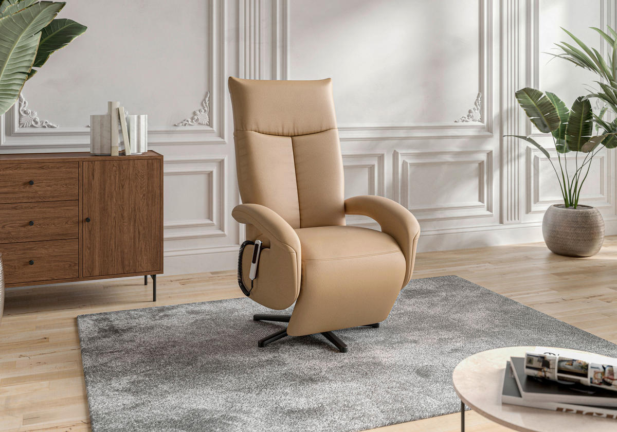 SESSEL Echtleder Cappuccino  - Schwarz/Cappuccino, Konventionell, Leder/Metall (74/112/82cm) - Sit & More