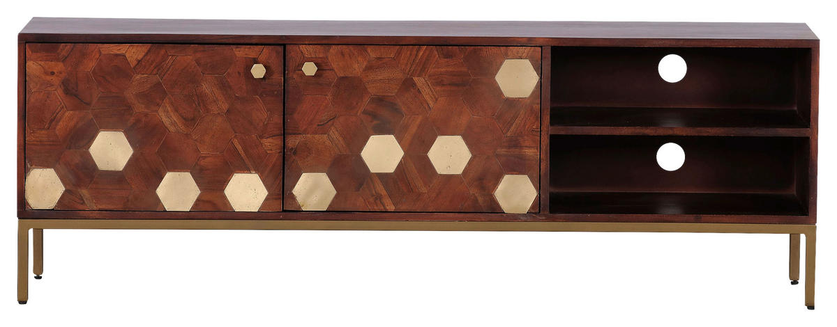 LOWBOARD Hexagon  in 150/50/40 cm  - Messingfarben/Akaziefarben, Design, Holz/Metall (150/50/40cm)