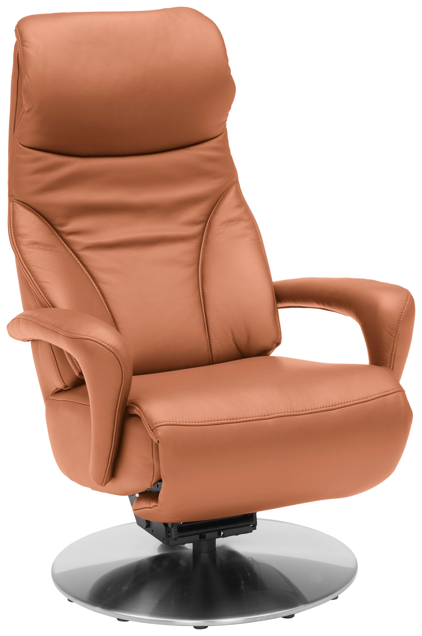 RELAXSESSEL Echtleder Nackenstütze, Relaxfunktion, Kopfteilverstellung, Fußteilverstellung    - Edelstahlfarben/Cognac, Design, Leder/Metall (75/117/88cm) - Dieter Knoll
