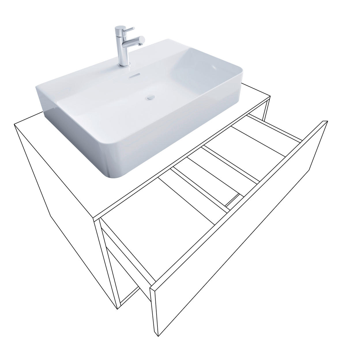 BADEZIMMER 3-teilig  in 80 cm  - Honigeiche/Weiss, Modern, Keramik/Holzwerkstoff (80cm) - MID.YOU