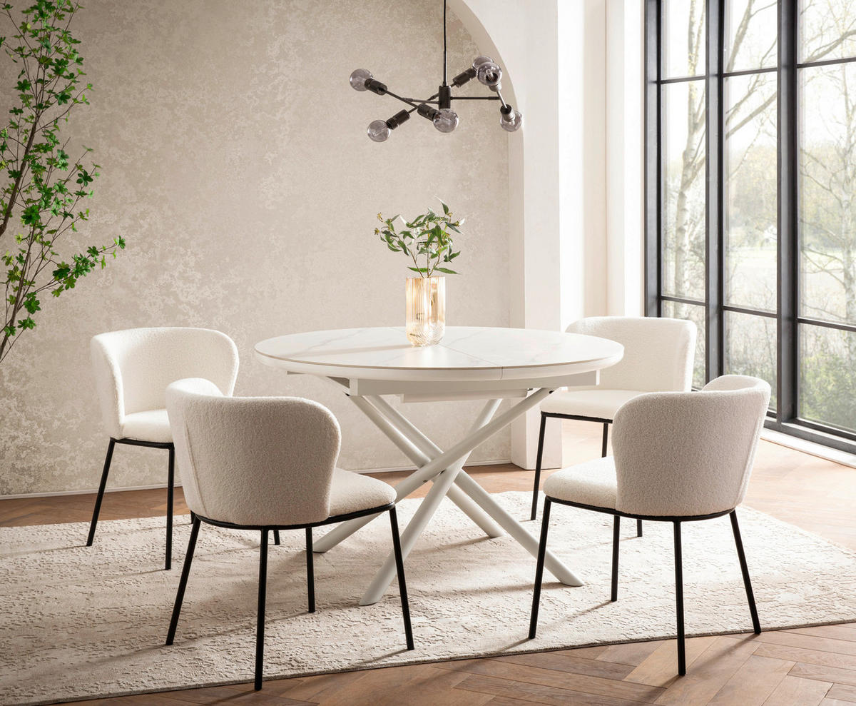 ESSTISCH Weiß rund  ausziehbar  - Weiß, MODERN, Keramik/Holzwerkstoff (120-160/120/76cm) - Livetastic