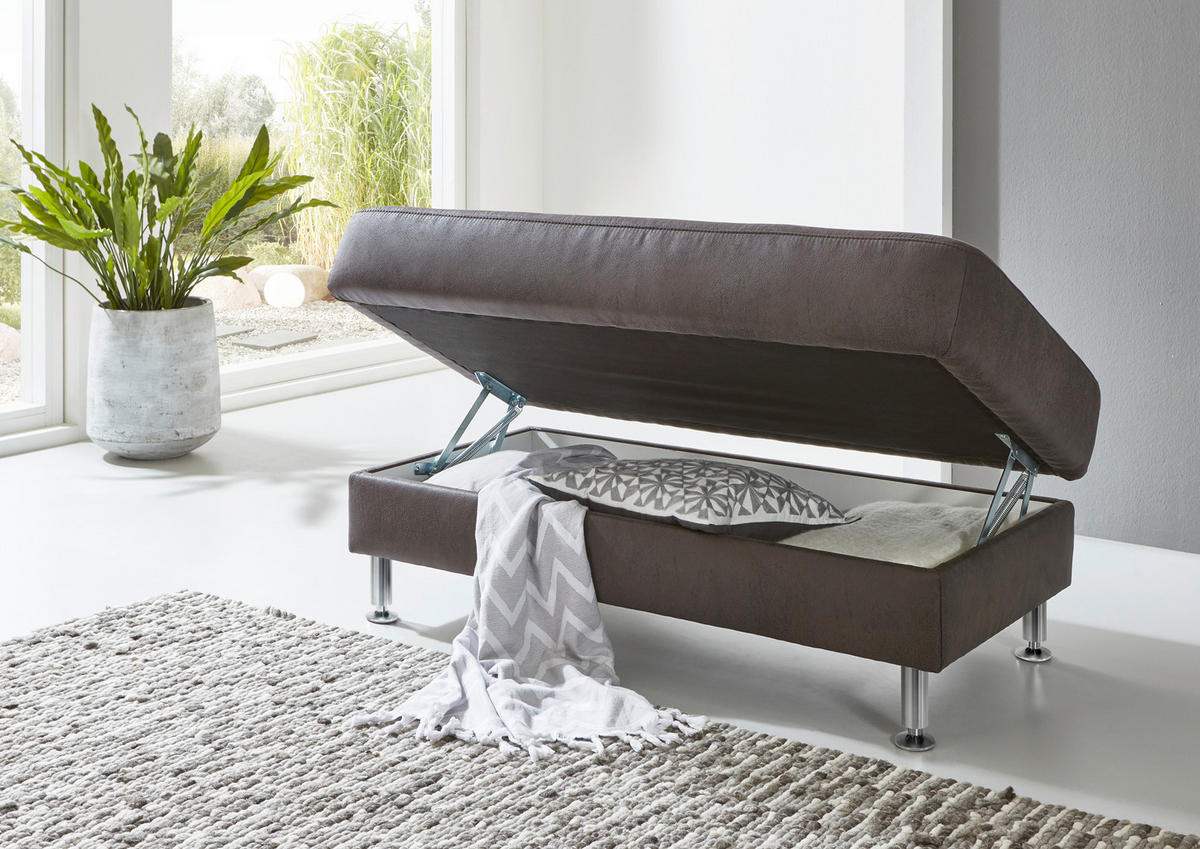 ECKSOFA in Mikrofaser Anthrazit  275/242 cm  - Anthrazit/Alufarben, Design, Textil/Metall (275/242cm) - Dieter Knoll