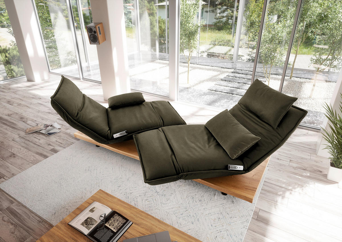 2-SITZER-SOFA in Echtleder Olivgrün  - Eichefarben/Schwarz, Natur, Leder/Holz (240/63/115cm) - Koinor