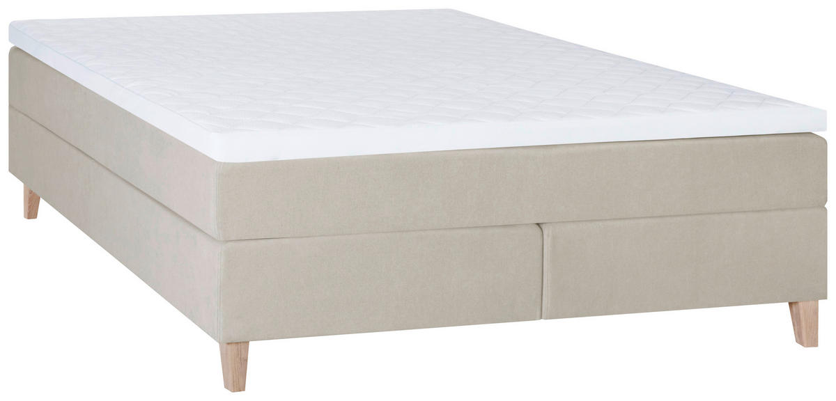 KONTINENTALSÄNG 180/200 cm  i cremefärgad  - vit/naturfärgad, Klassisk, trä/textil (180/200cm) - Ambiente