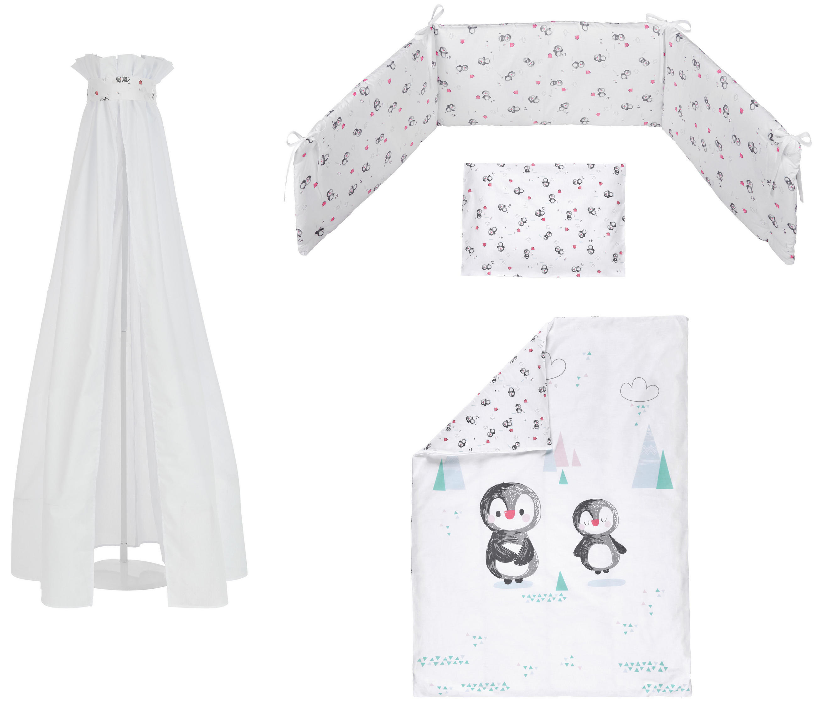 Gitterbettset 4-teilig Classics Pinguin 100/135 cm