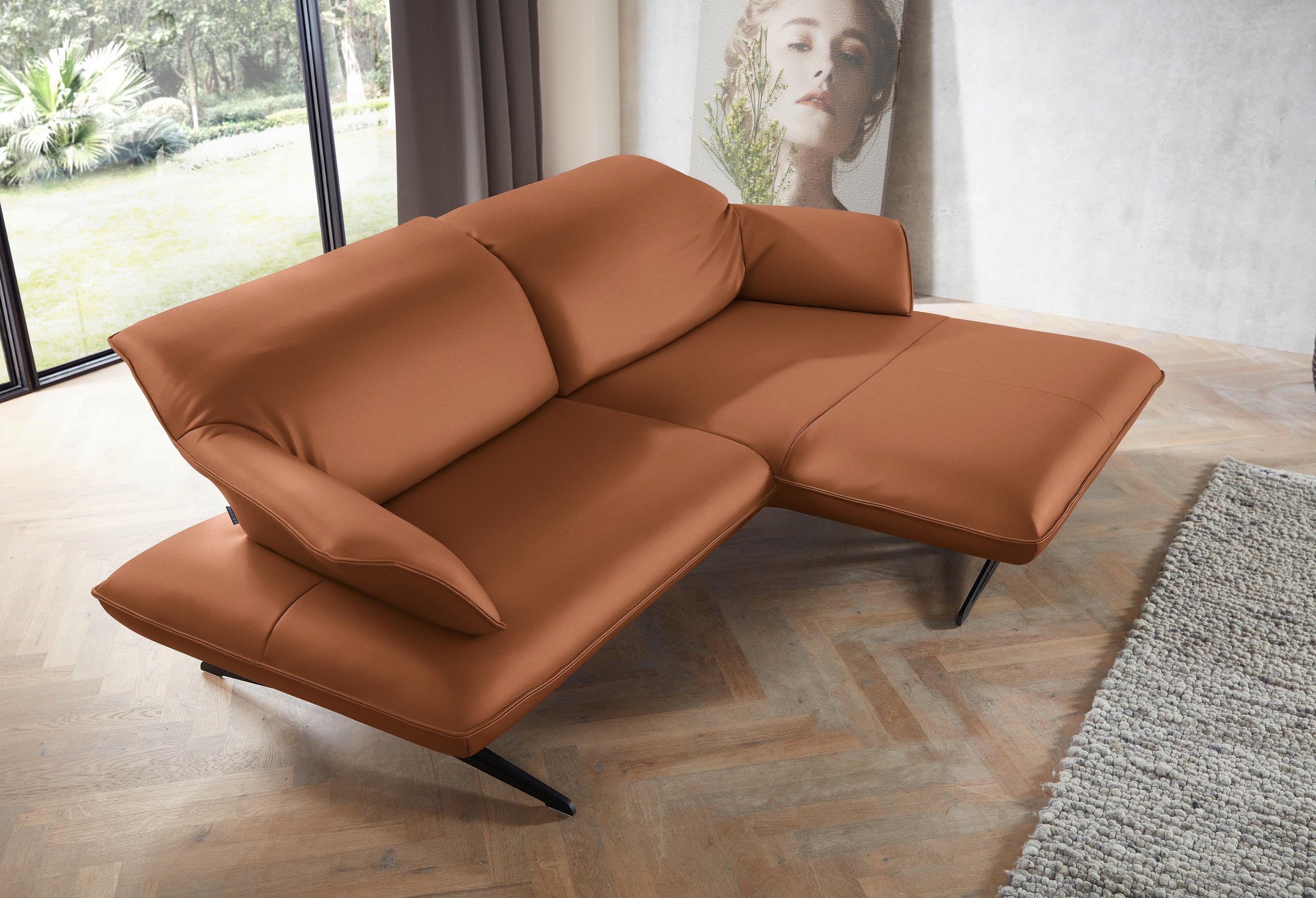 ECKSOFA in Echtleder Cognac  - Cognac/Beige, Design, Leder/Metall (252/169cm) - Koinor