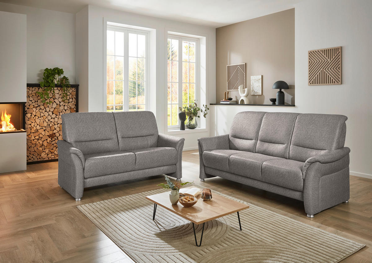 3-SITZER-SOFA Flachgewebe Graubraun  - Graubraun/Alufarben, Konventionell, Textil/Metall (198/96/93cm) - Beldomo Premium