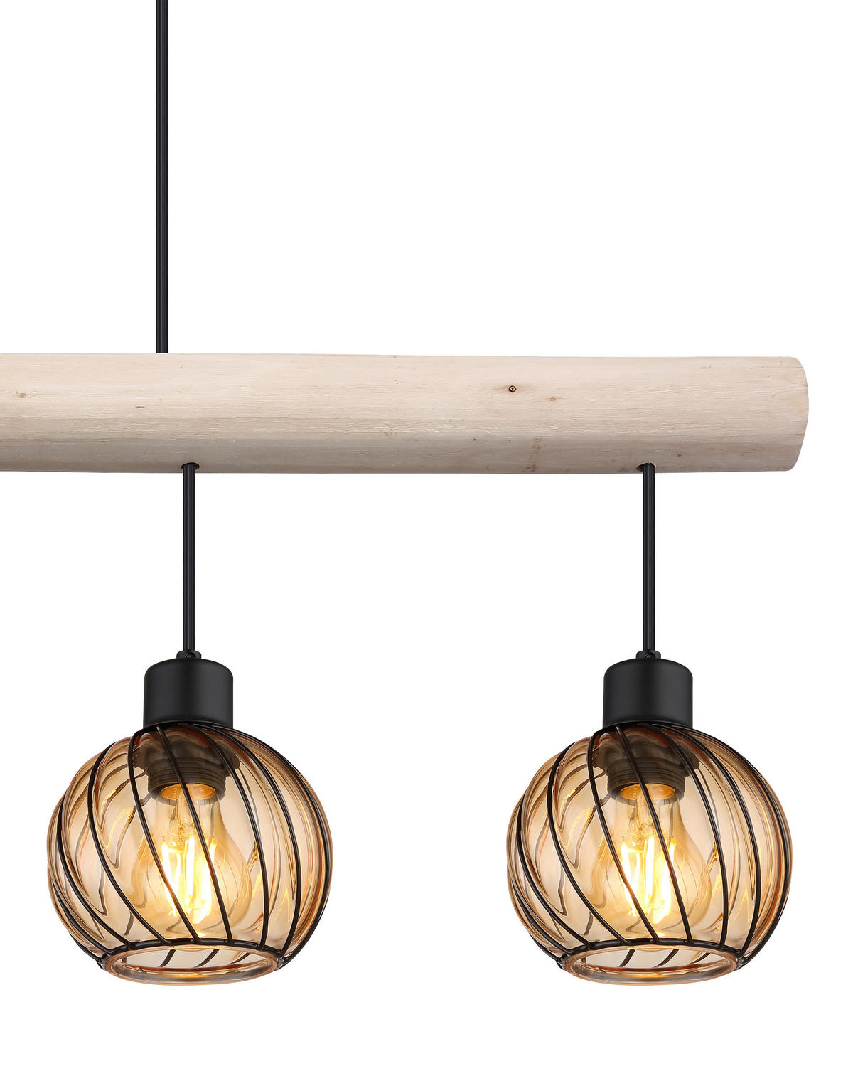 HÄNGELEUCHTE 82/13/120 cm   - Schwarz/Naturfarben, Natur, Glas/Holz (82/13/120cm) - Globo
