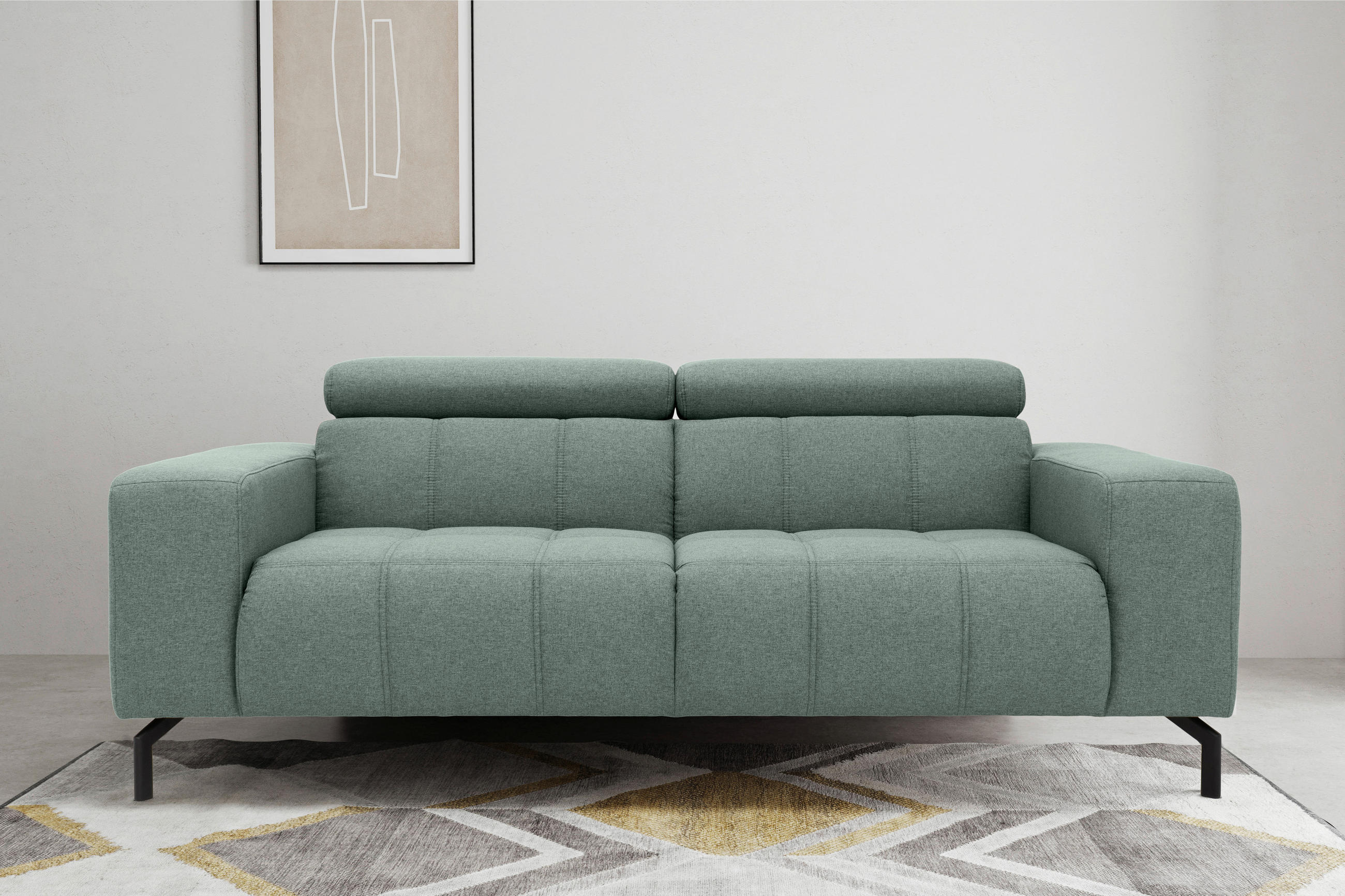 2-SITZER-SOFA Webstoff Hellblau  - Schwarz/Hellblau, Design, Textil/Metall (208/79/104cm) - MID.YOU