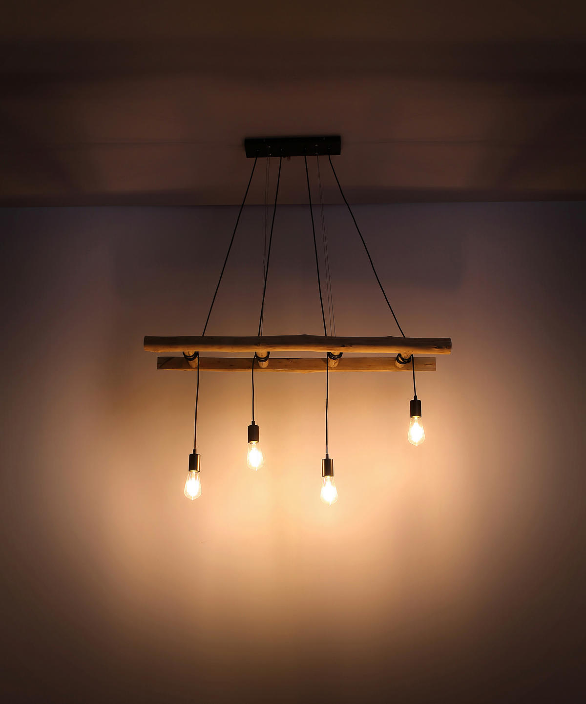 HÄNGELEUCHTE Rustic 115/30/192 cm   - Schwarz/Naturfarben, Design, Holz/Metall (115/30/192cm) - Marama