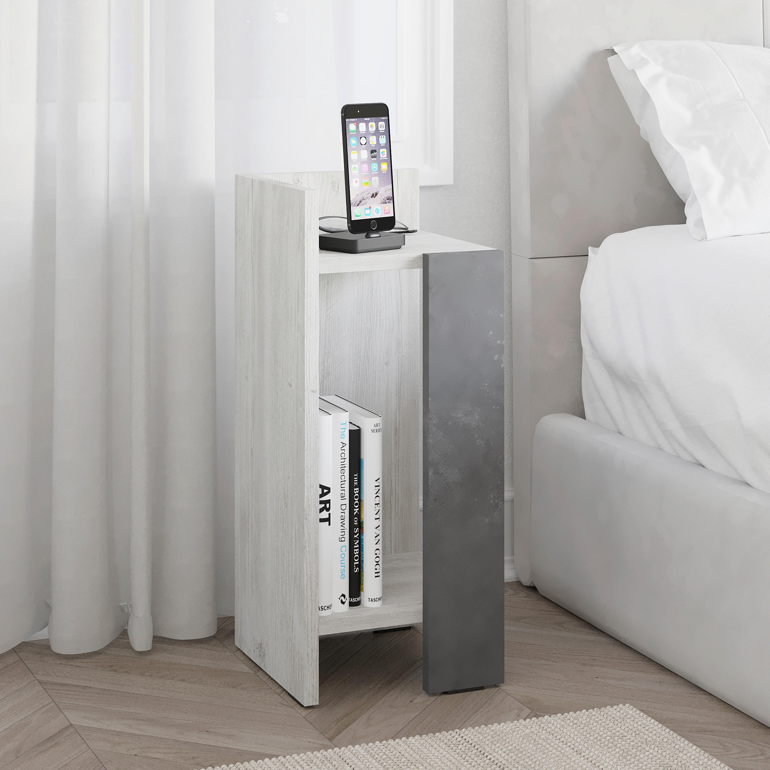 SÄNGBORD FÖR BARN - gråvit/grå, Design, trämaterial (27/25/60cm) - Livetastic