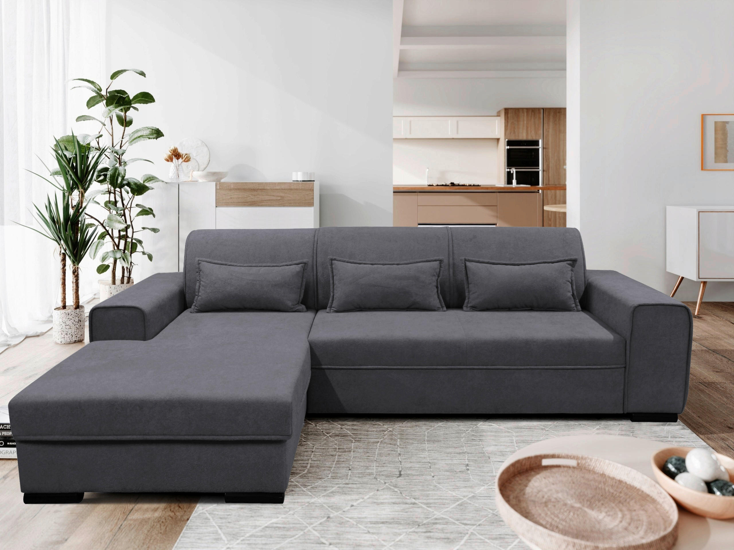 ECKSOFA Dunkelgrau Struktur, Bouclé  - Dunkelgrau/Schwarz, Design, Kunststoff/Textil (175/270cm) - MID.YOU