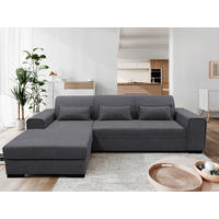 ECKSOFA in Struktur, Bouclé Dunkelgrau  - Dunkelgrau/Schwarz, Design, Kunststoff/Textil (175/270cm) - MID.YOU