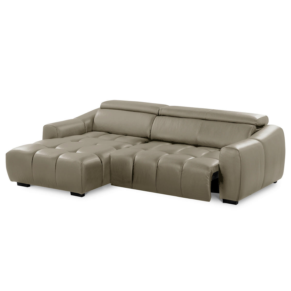 ECKSOFA AVEIRO Taupe Echtleder Bettkasten, Kopfteilverstellung, Sitzvorzug  - Taupe/Schwarz, Design, Leder/Kunststoff (177/274cm) - Livetastic