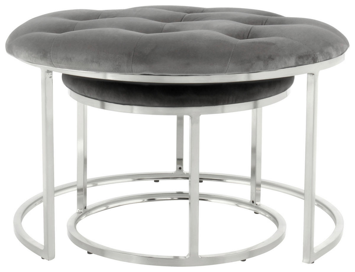 HOCKERSET Grau, Silberfarben  - Silberfarben/Grau, Design, Textil/Metall (40+60cm) - Kayoom
