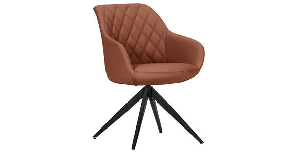ARMLEHNSTUHL  Typenauswahl, Sitzfläche 360° drehbar, automatische Rückholfunktion  Echtleder  - Cognac/Schwarz, Design, Leder/Metall (60/83/65cm) - Landscape