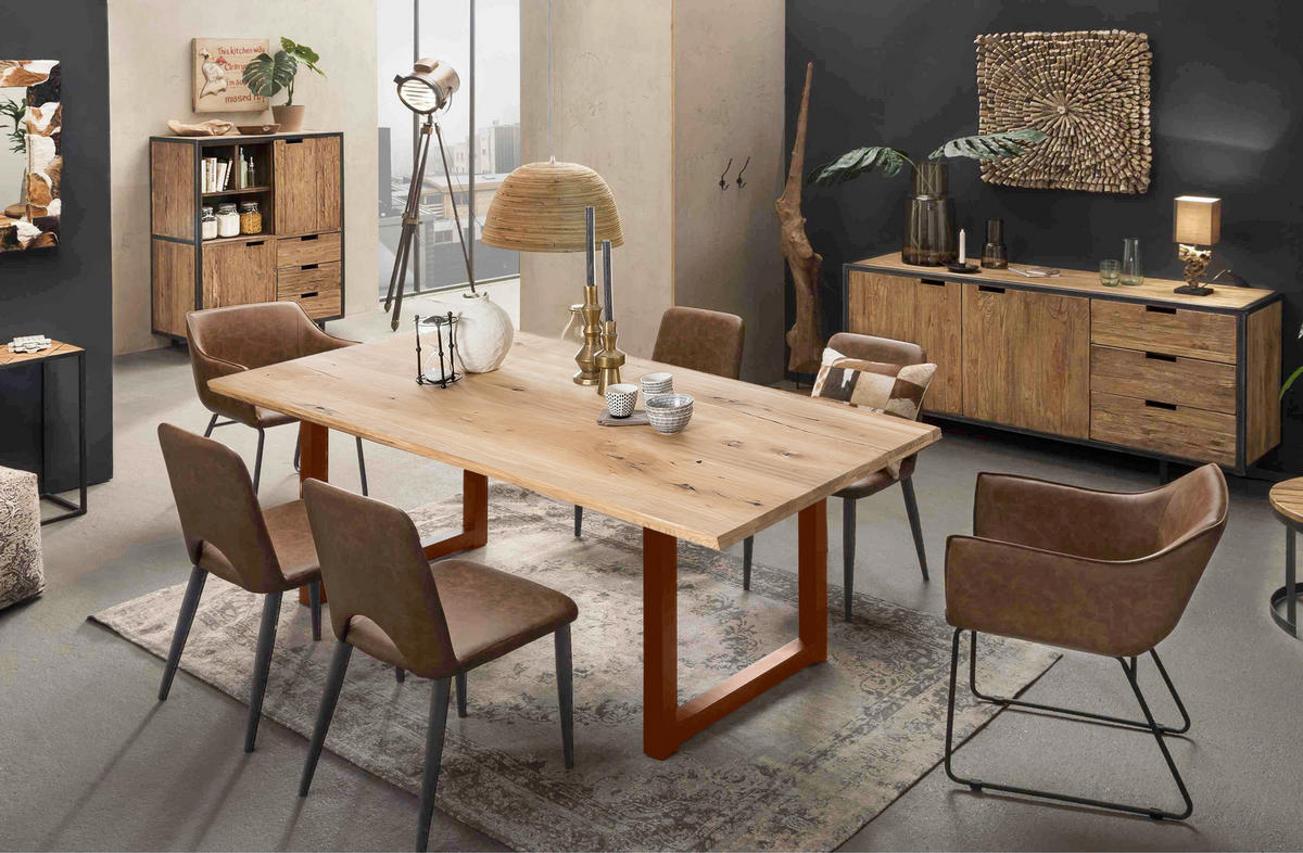 ESSTISCH 180/100/75 cm Echtholz  Holz, Metall rechteckig Braun, Naturfarben  - Braun/Naturfarben, MODERN, Holz/Metall (180/100/75cm) - MID.YOU