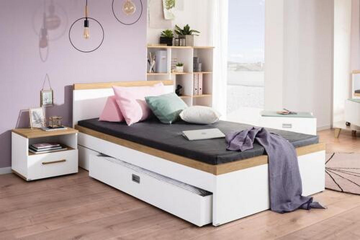 BETT Oscar 90/200 cm Weiß, Eichefarben  - Eichefarben/Weiß, KONVENTIONELL (90/200cm) - Paidi