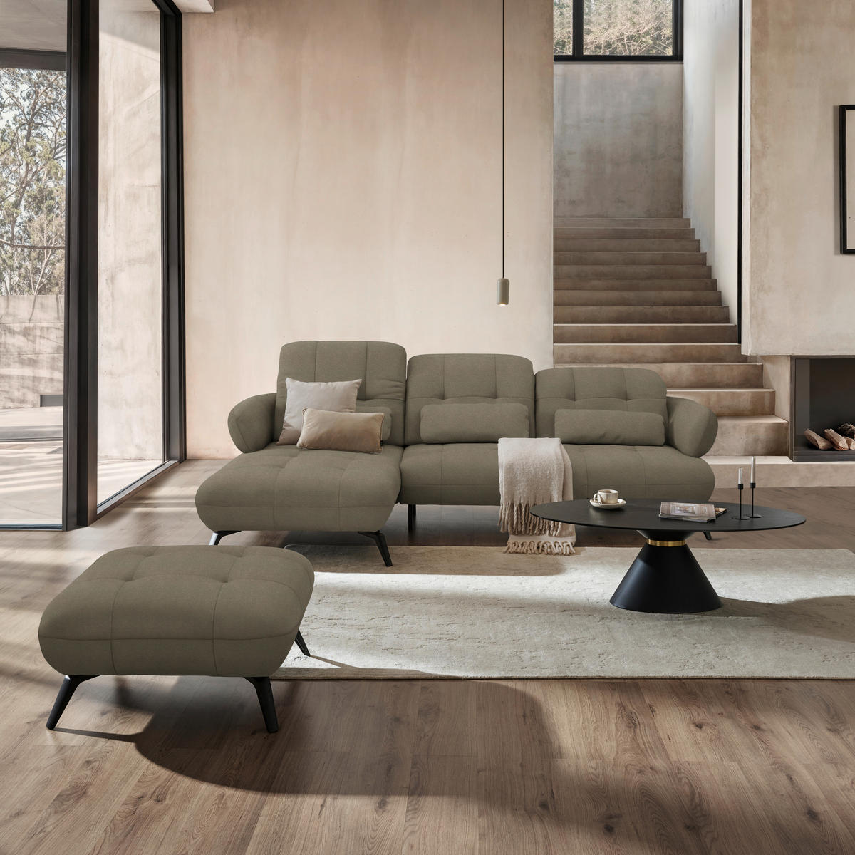 ECKSOFA Flachgewebe Braun  - Schwarz/Braun, Modern, Textil/Metall (180/282cm) - Novel