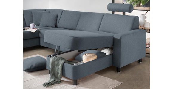 WOHNLANDSCHAFT  in Webstoff Blaugrau  - Blaugrau/Schwarz, Design, Holz/Textil (198/296/165cm) - Xora