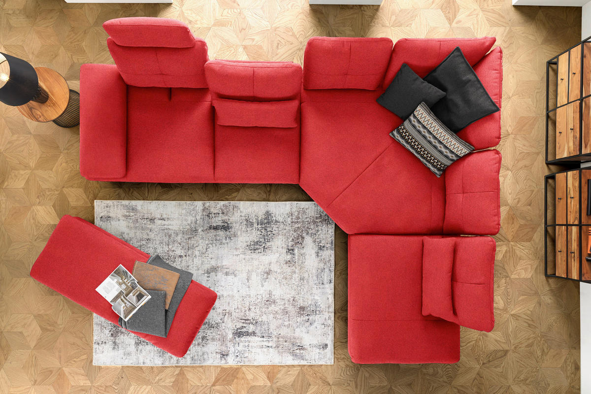 ECKSOFA in Flachgewebe Hellrot  344/271 cm  - Hellrot/Schwarz, Design, Textil/Metall (344/271cm) - Chilliano