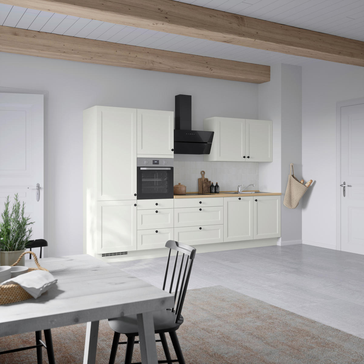 BUCĂTĂRIE FĂRĂ ELECTROCASNICE  - alb/culoare lemn stejar, Modern, metal/material pe bază de lemn (330cm) - Nobilia